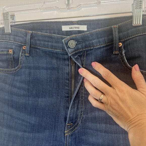 GRLFRND Women’s Jeans Size 32 Reed Blue Denim Cropped High Rise Skinny Straight - Picture 11 of 14